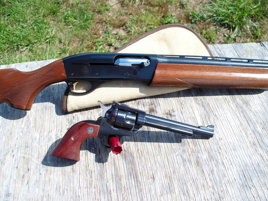 The 11-87 Premier, with a Ruger Single Six that wouldn't shoot for sour apples.